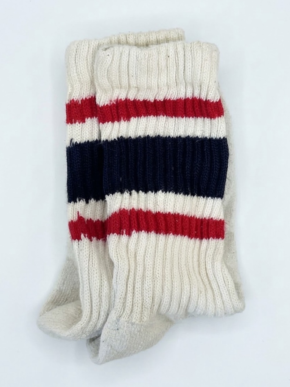 American Trench Retro Crew Socks Navy Blue & Red EUC Made in USA Sporty